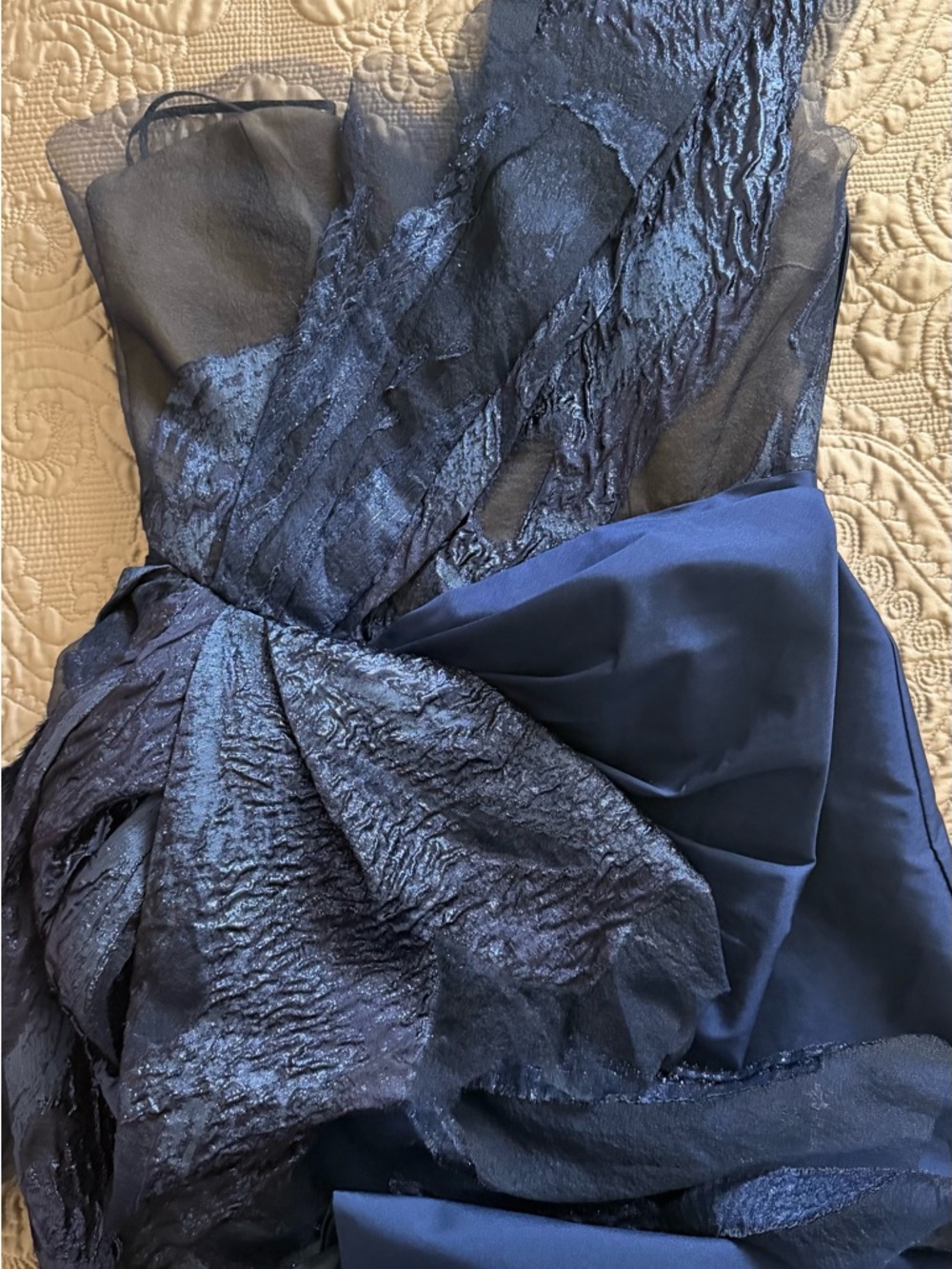 Tarik Ediz Elegant Navy One-Shoulder Evening Dress - Picture 2 of 5